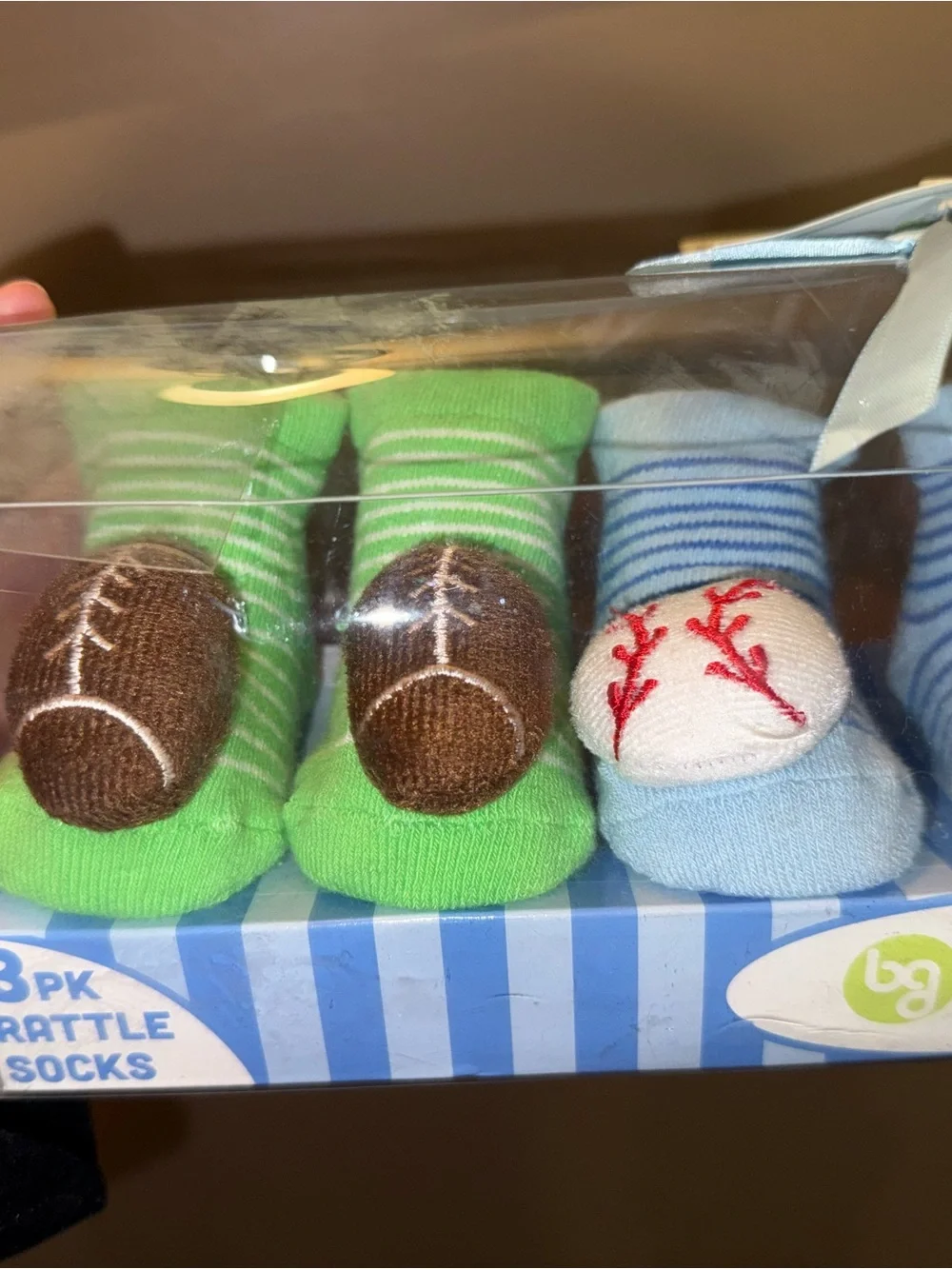 Baby Gear 3-Pack Rattle Socks — Green, Light Blue, White with Sports Designs